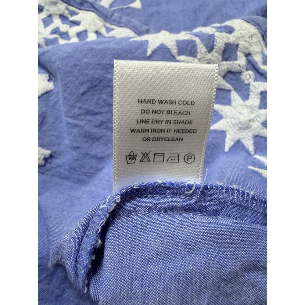 Roberta Roller Rabbit Kurta Dress Sz L Blue White Star Embroidered Modern Craft - Picture 6 of 11